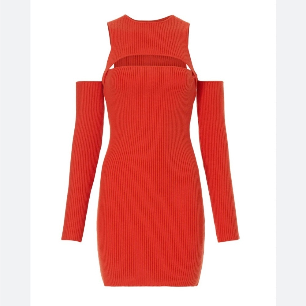 Herve by Herve Leger Orange Bodycon Long Sleeve Mini Dress XS